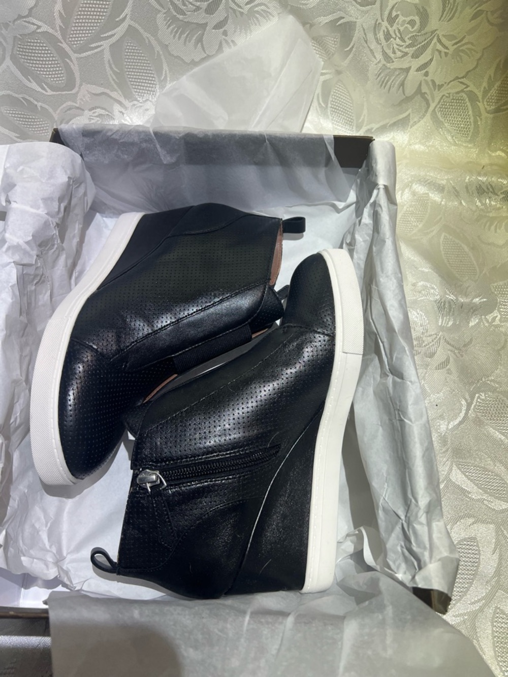 Paolo Black Wedge Zip-Back Sneakers with White Sole